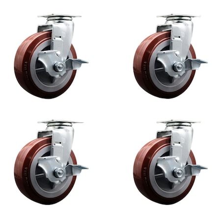 Service Caster Tool Box Caster Wheel Set 6'' Maroon Polyurethane Swivel Casters, 4PK TOOL-SCC-20S620-PPUR-TLB-4